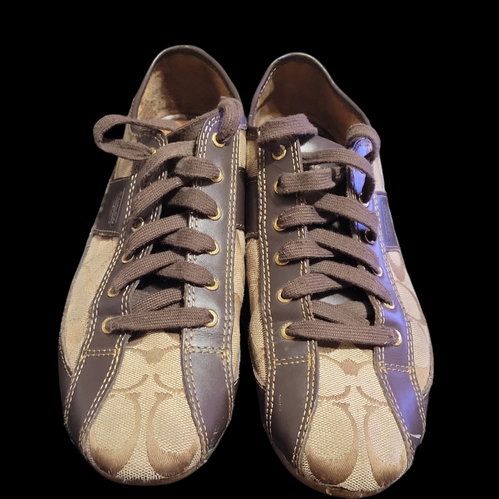 Coach Suee signature canvas leather brown A1258 sneakers size 8B